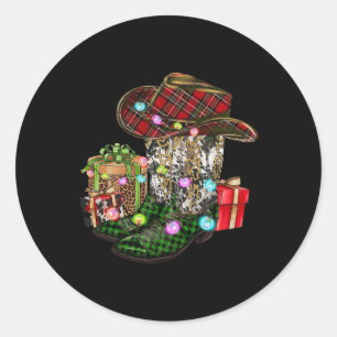 Christmas Cowboy Boot Western Cowhide Xmas Pjs Men Classic Round Sticker
