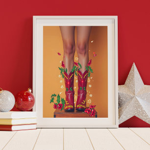 Christmas Cowboy Boots Poster Wall Art