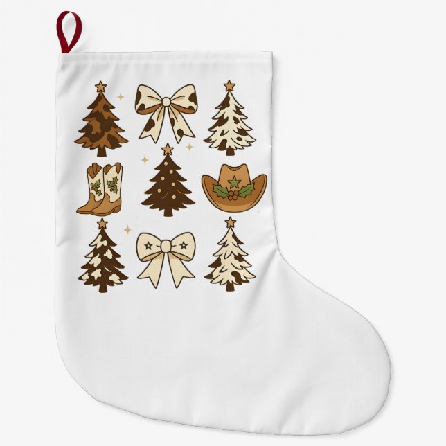 Christmas Cowboy Boots Western Santa Xmas Large Christmas Stocking (Front)