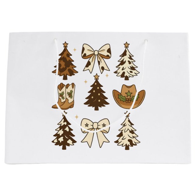 Christmas Cowboy Boots Western Santa Xmas Large Gift Bag (Front)
