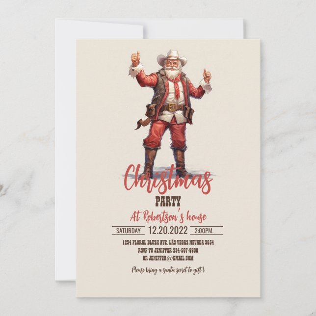Christmas Cowboy Santa Claus Vintage Invitation (Front)