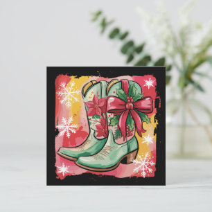 Christmas Cowgirl Boots Preppy Western Coquette  Holiday Card