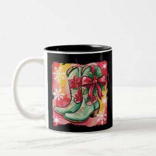 Christmas Cowgirl Boots Preppy Western Coquette Two-Tone Coffee Mug