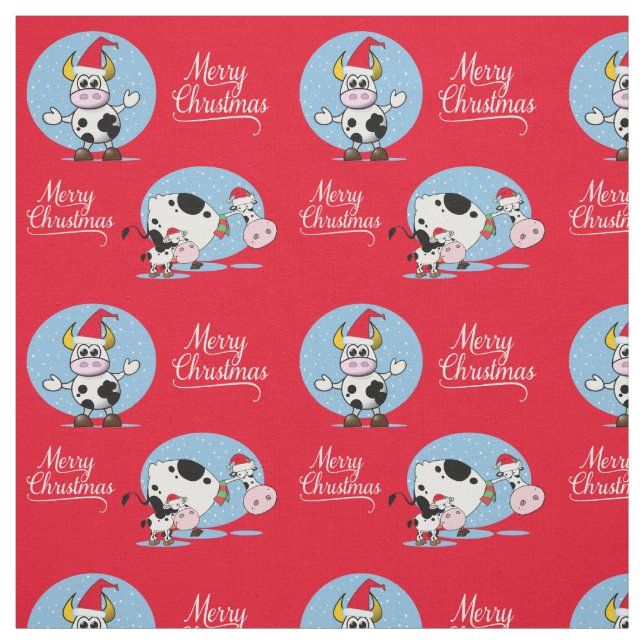 Christmas Cows Merry Christmas Fabric (Swatch)