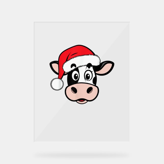 Christmas Cows Santa Cute Xmas Heifer Girls Kids W Acrylic Sign (Front)