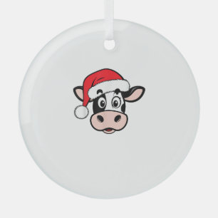Christmas Cows Santa Cute Xmas Heifer Girls Kids W Glass Ornament