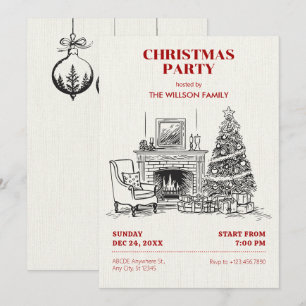 Christmas cozy interior scene invitation