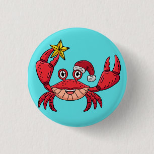Christmas Crab 1 Inch Round Button