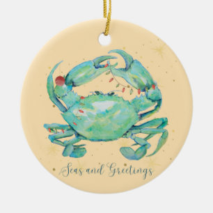 Christmas Crab Beach Ceramic Ornament