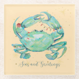 Christmas Crab Beach Glass Coaster
