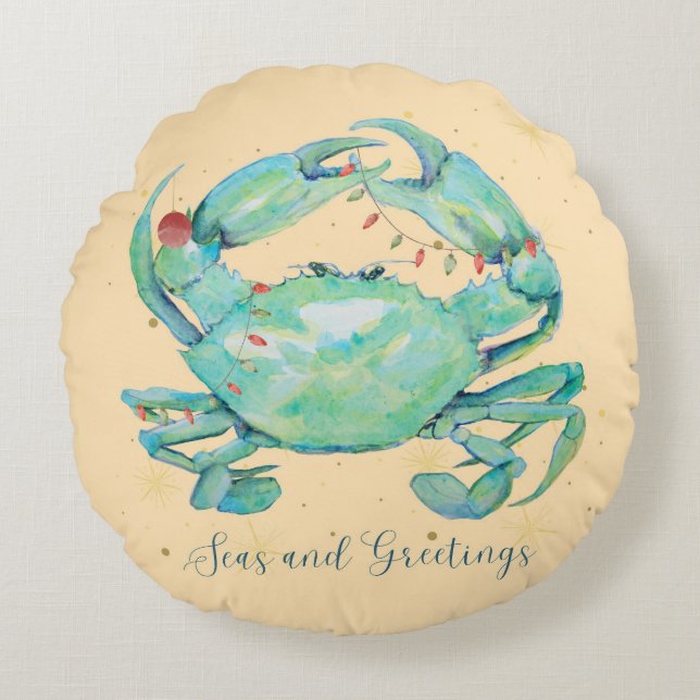 Christmas Crab Beach Round Pillow (Front)