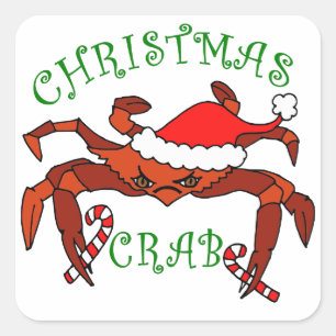 Christmas Crab Funny Crab Coastal Holiday Square Sticker