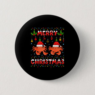 Christmas Crab Shirt Santa Hat Lights Xmas Funny 2 Inch Round Button