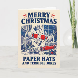 Christmas Crackers Paper Hats and Terrible Jokes Card