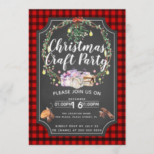 Christmas craft party fundraiser event plaid invitation