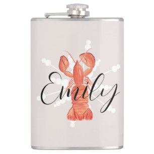 Christmas Crawfish Crustacean Watercolor Snowflake Hip Flask