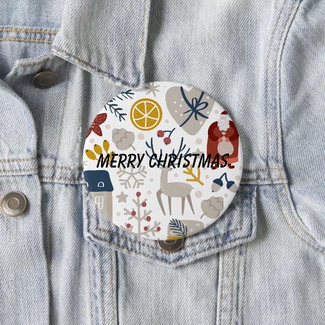 Christmas Crayon Decorations Santa Tree 4 Inch Round Button (In Situ)