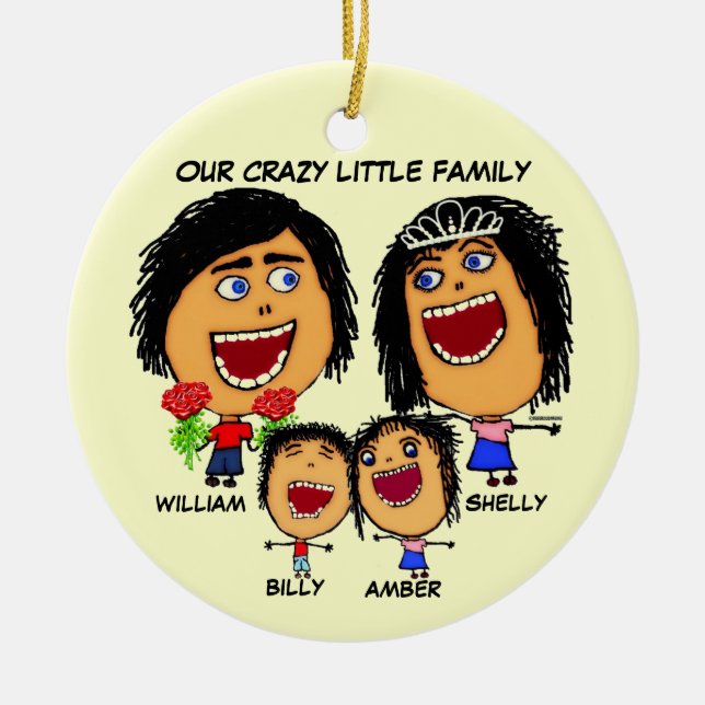 Christmas Crazy Family Cartoon Ceramic Ornament (Front)