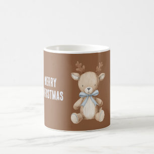 Christmas Cream Blue Reindeer Coffee Mug