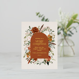 Christmas cream botanical elegant stag floral foil holiday postcard