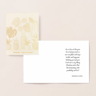 Christmas Cream Green Potted Plants Foil Card