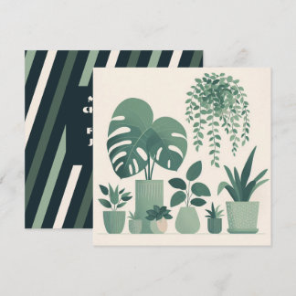 Christmas Cream Green Potted Plants Holiday Card