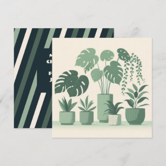 Christmas Cream Green Potted Plants Holiday Card