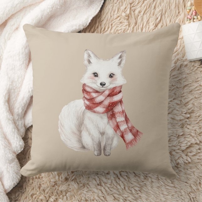 Christmas Cream Red White Peppermint Fox and Deer Throw Pillow (Blanket)