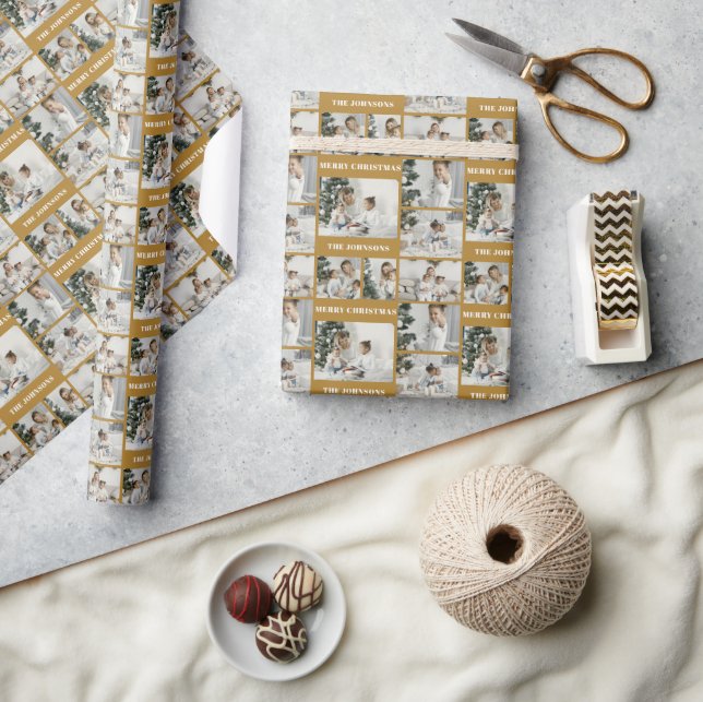 Christmas Create Your Own Gold 6 Photo Collage Wrapping Paper (Crafts)