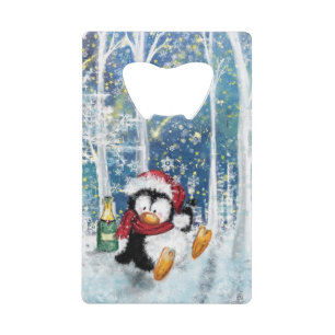 Christmas Credit Card Bottle Opener Penguin Party