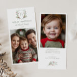 Christmas Crest 2 Photo Holiday Card<br><div class="desc">Classic watercolor soft sage green and red Christmas monogram crest with winter berries and greenery - customizable with your monogram,  two photos and Christmas wishes as well as a matching bouquet design on the reverse side.</div>