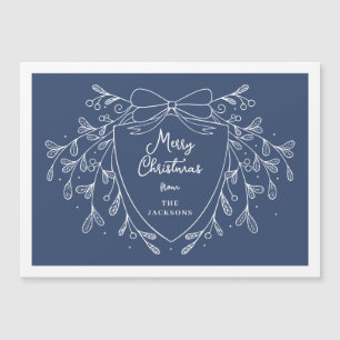 Christmas crest blue white line art mistletoe magnetic invitation