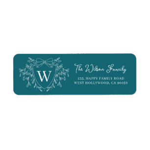 Christmas crest line art mistletoe blue & white