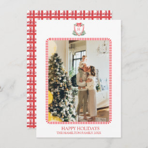 Christmas Crest Monogram Photo Grandmillennial Holiday Card