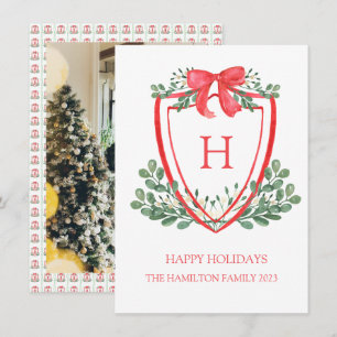 Christmas Crest Monogram Photo Holiday Card