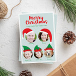 Christmas Crew Family of Five Photo Holiday Card<br><div class="desc">Send a lighthearted and fun holiday card out this year that makes your family photos the focus with festive Santa and elf hats. To make your photos fit the space you must click the blue "Customize It!" button, pick the photo you want to replace and upload. With that photo selected...</div>