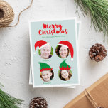 Christmas Crew Four Photo Funny Holiday Card<br><div class="desc">Send a lighthearted and fun holiday card out this year that makes your family photos the focus with festive face in a hole style Santa and elf hats. To make your photos fit the space you must click the blue "Customize It!" button, pick the photo you want to replace and...</div>