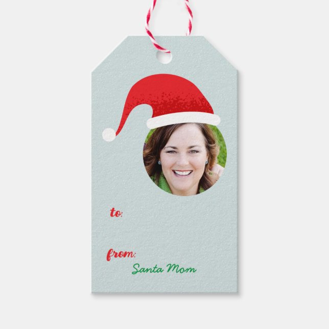 Christmas Crew Santa Hat Photo Holiday Gift Label (Front)