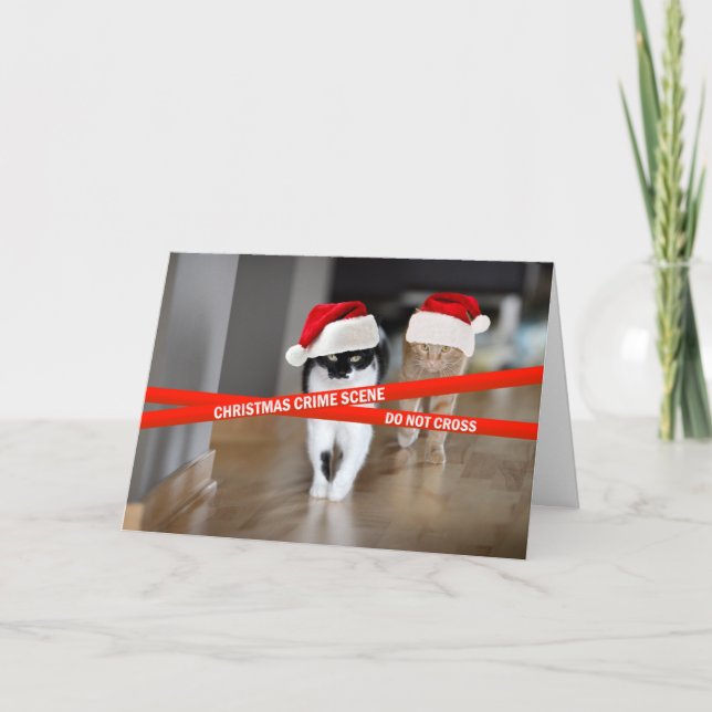 Christmas Crime Scene Cats Holiday Card (Front)