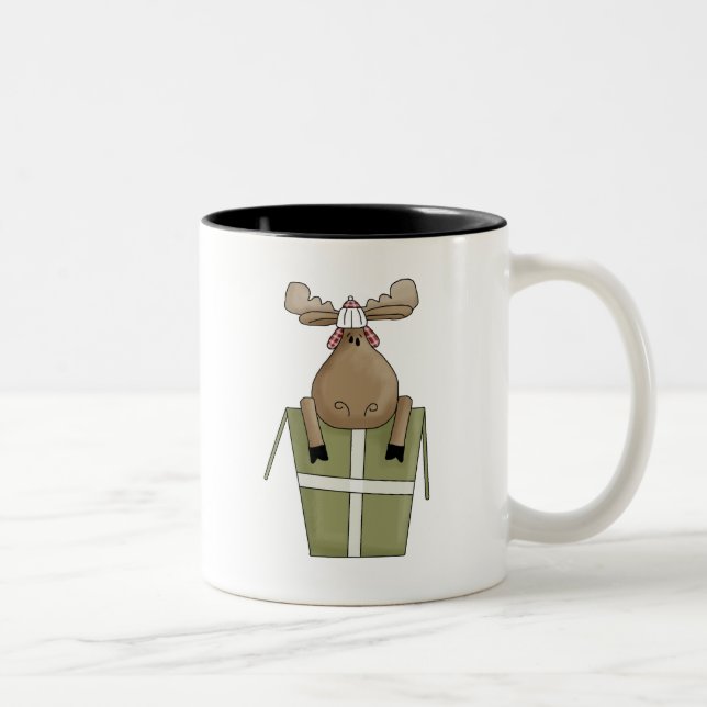 Christmas Critters · Moose & Gift Box Two-Tone Coffee Mug (Right)