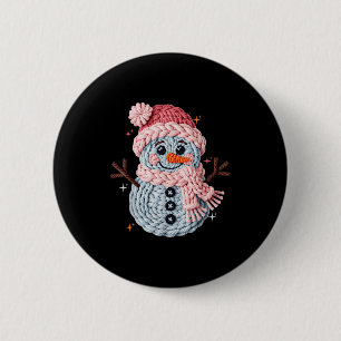 Christmas Crochet Faux Yarn Crochet Snowman Funny  2 Inch Round Button