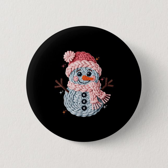 Christmas Crochet Faux Yarn Crochet Snowman Funny  2 Inch Round Button (Front)