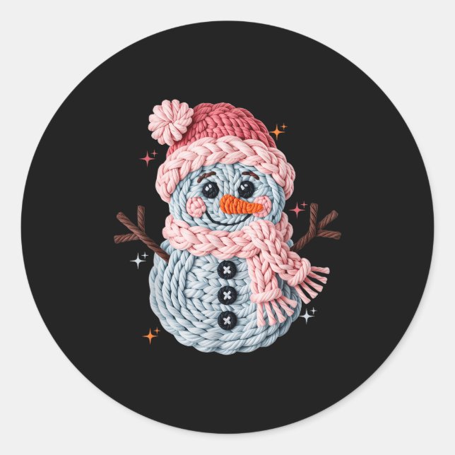 Christmas Crochet Faux Yarn Crochet Snowman Funny  Classic Round Sticker (Front)