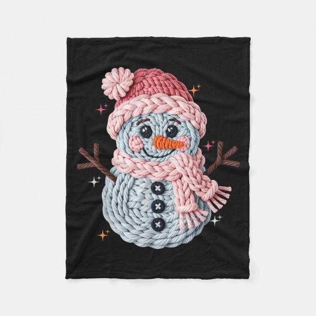 Christmas Crochet Faux Yarn Crochet Snowman Funny  Fleece Blanket (Front)
