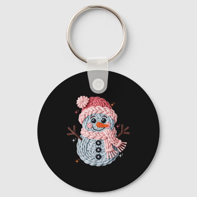 Christmas Crochet Faux Yarn Crochet Snowman Funny  Keychain (Front)
