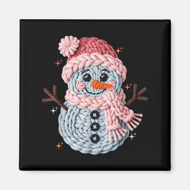Christmas Crochet Faux Yarn Crochet Snowman Funny  Magnet (Front)