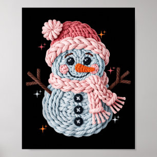 Christmas Crochet Faux Yarn Crochet Snowman Funny Poster