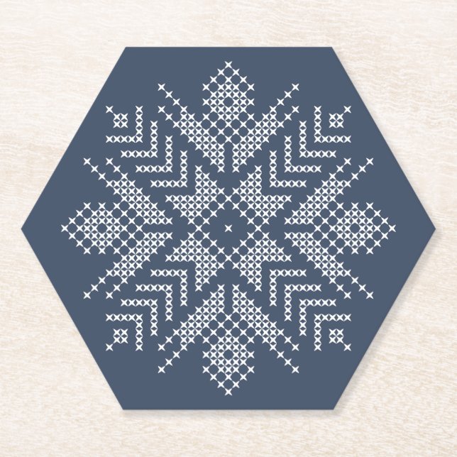 Christmas cross stitch snowflake design paper coaster (Front)