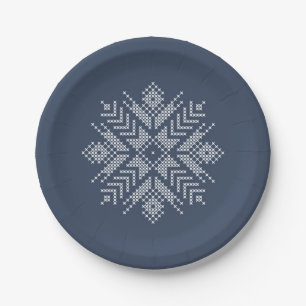 Christmas cross stitch snowflake design paper plate