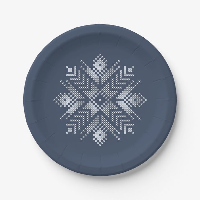 Christmas cross stitch snowflake design paper plate (Front)